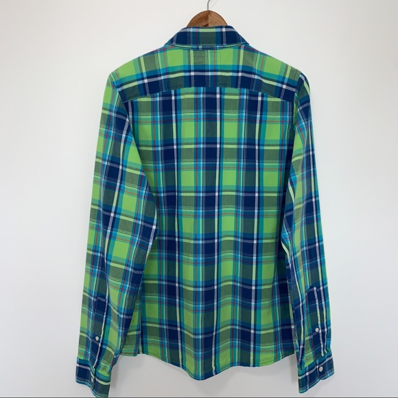 Hollister Men Size XL Shirt Plaid Soft Woven Long Sleeves Blue & Green - Picture 9 of 12